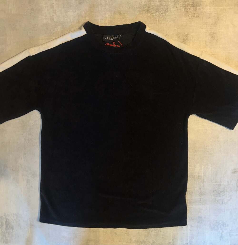 The Couture Club Velour Boxy Fit T-Shirt with Contrast Shoulder Stripe